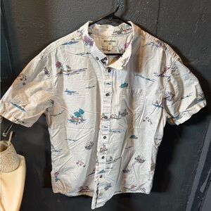 Billabong White Casual Button Down Shirt with Beach Print